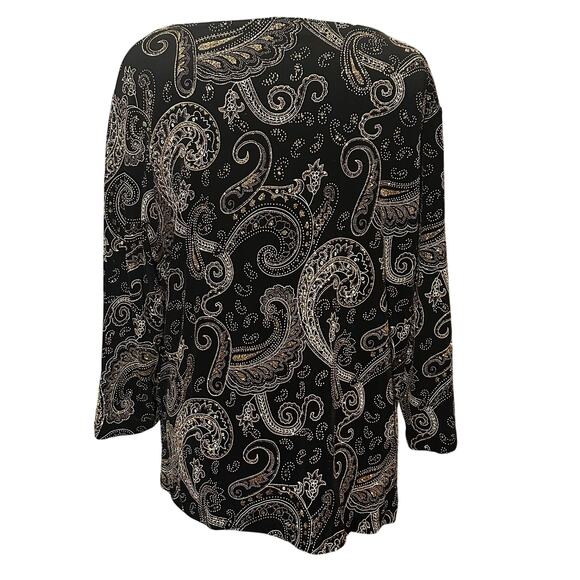 Brittany Black Top Black Gold Paisley Metallic Long Sleeve Women 1X | Party - Picture 2 of 8